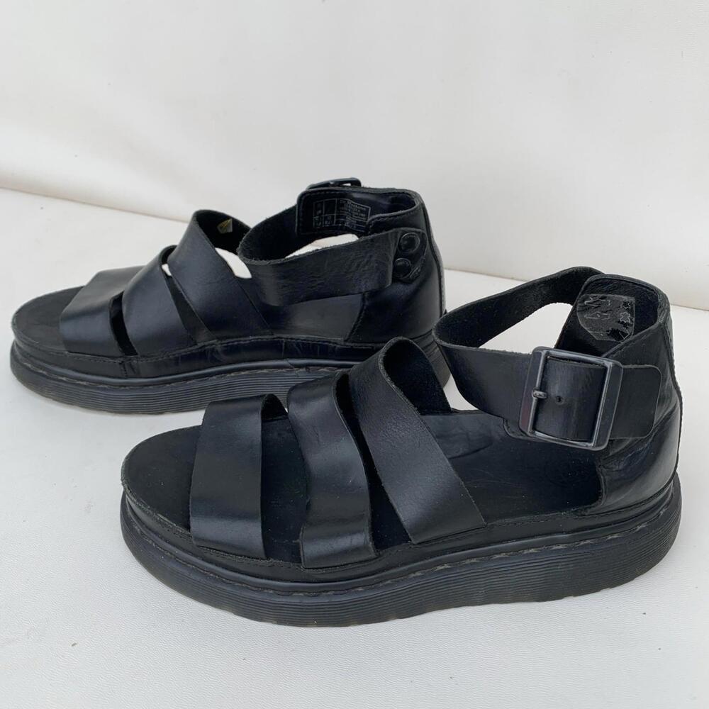 Dr. Martens CLARISSA All Black Chunky Platform Leather Sandals Ankle Womens US 8